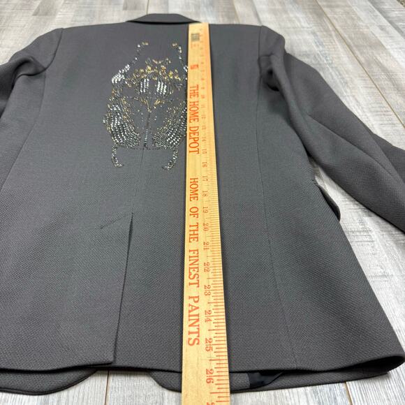 Zadig & Voltaire Veda Bis Deluxe Blazer Medium Gray Bug Rhinestone Jacket Preppy - Picture 13 of 15
